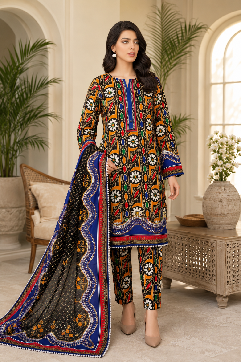Swiss Lawn Unstitched 3 Piece Suit - A1801